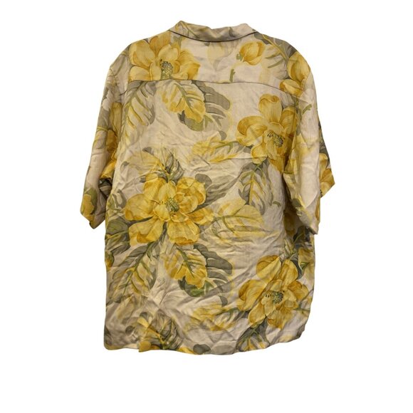 Tommy Bahama Yellow Floral Silk Button-Down Hawaiian Shirt Size L - Picture 2 of 8
